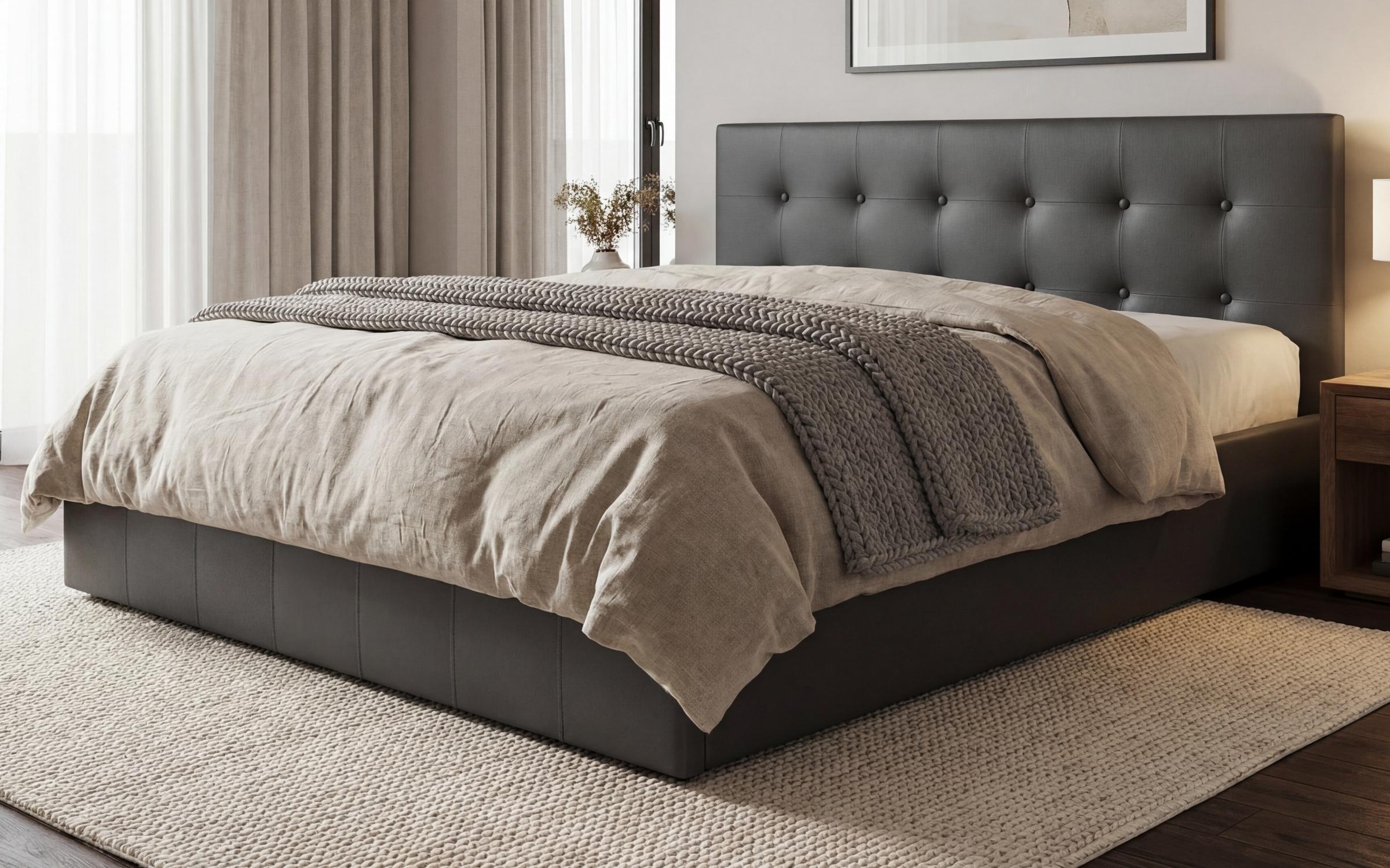 Pat dublu tapitat 160/200 Destiva, gri inchis  1